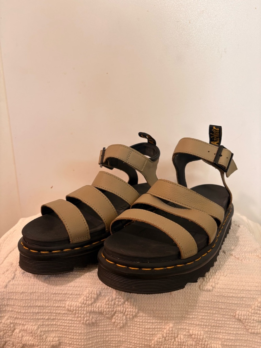 Dr. Martens Taupe Strappy Platform Sandals